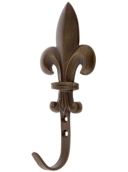 Solid Brass Fleur de Lis Hook in Antique Brass.
